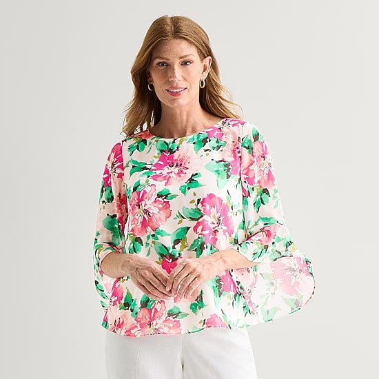 Black Label by Evan-Picone Womens Round Neck 3/4 Sleeve Blouse