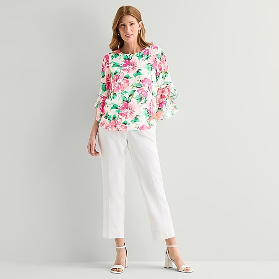 Black Label by Evan-Picone Womens Round Neck 3/4 Sleeve Blouse
