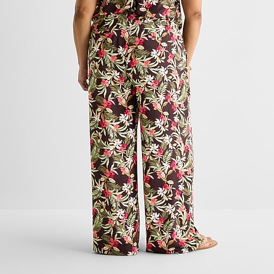 Liz Claiborne Womens Plus Wide Leg Mid Rise Pull-On Pant