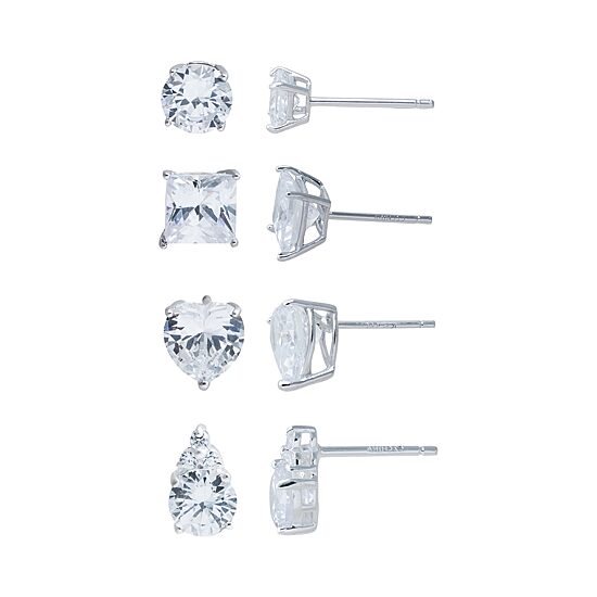 Sterling Silver 4-pr. Cubic Zirconia Stud Earring Set