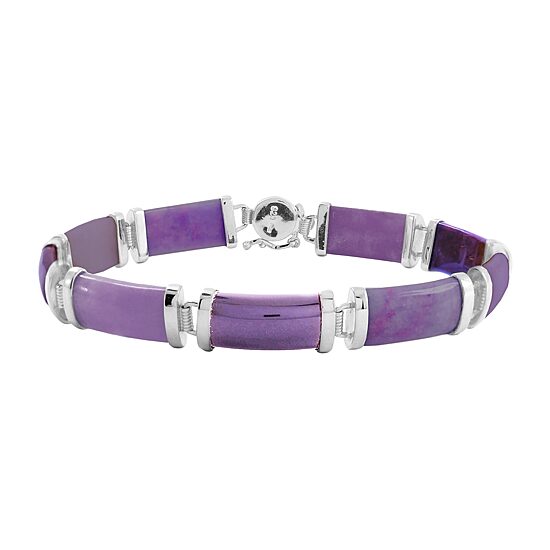 Womens Genuine Purple Jade Sterling Silver Tennis Bracelet