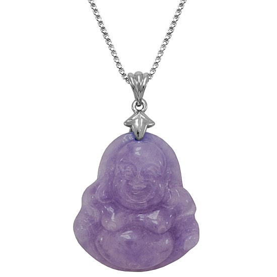 Buddha Womens Genuine Purple Jade Sterling Silver 18 Inch Pendant Necklace