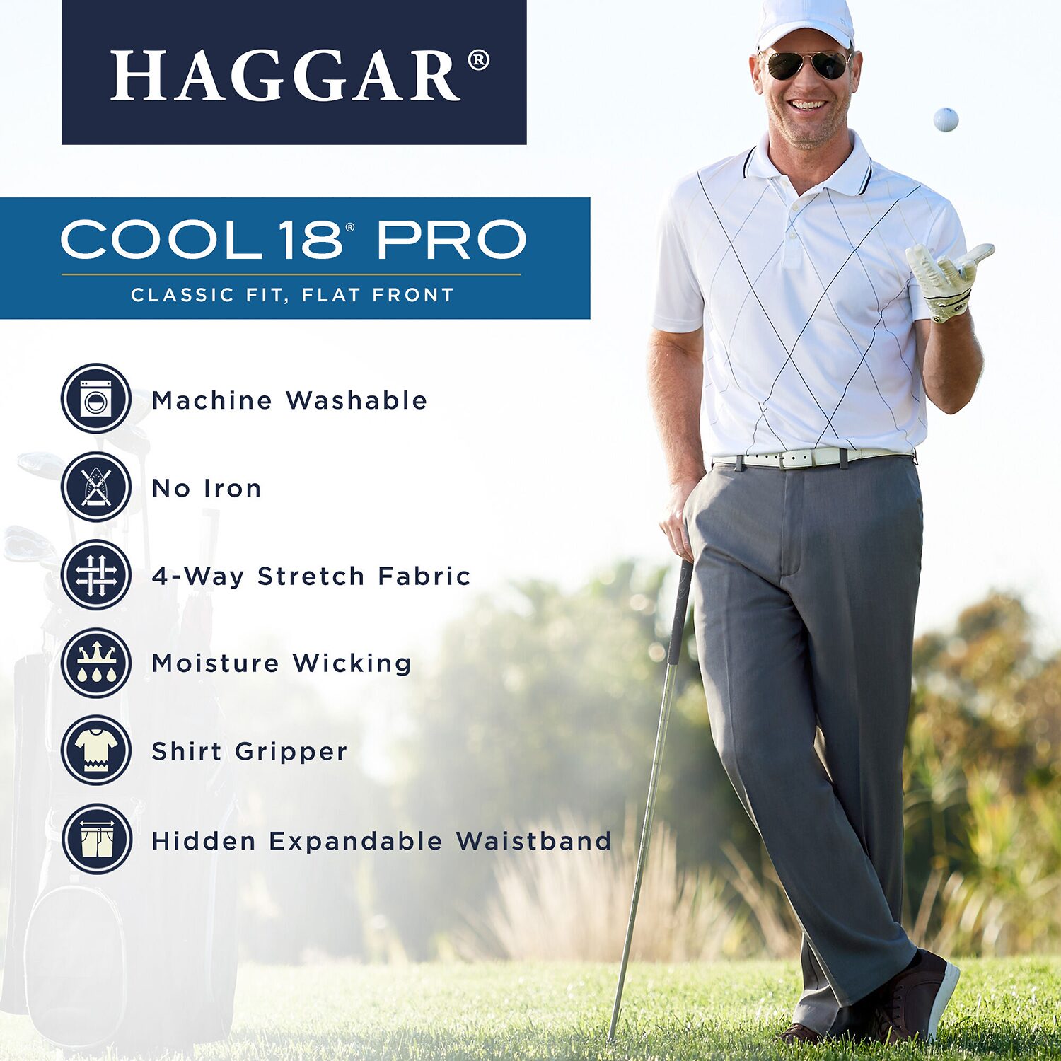 Haggar Cool 18 Pro Mens Classic Fit Flat Front Pant