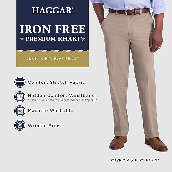 Haggar Iron Free Premium Khaki Mens Classic Fit Flat Front Pant