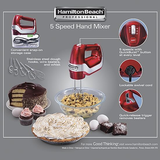 Hamilton Beach Professional 5 Speed Hand Mixer with Snap-on Case