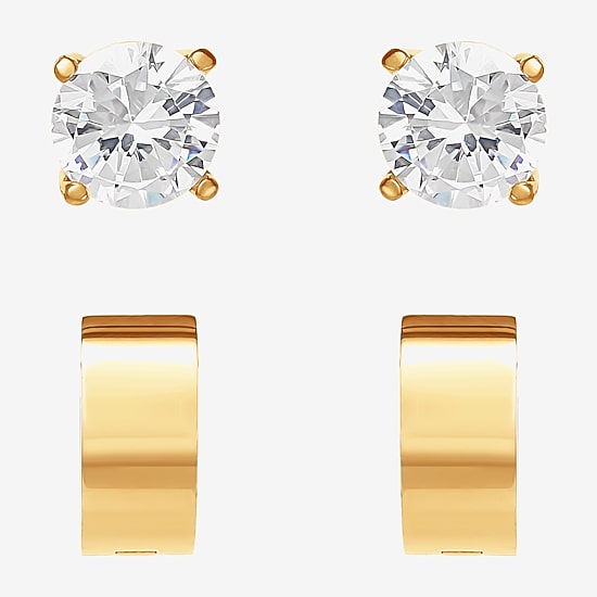Shaquille O'Neal XLG™ Mens Cubic Zirconia Stainless Steel 2 Pair Earring Set