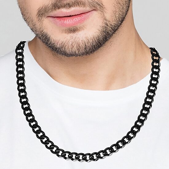 Shaquille O'Neal Xlg Black Stainless Steel Solid Curb Chain Necklace