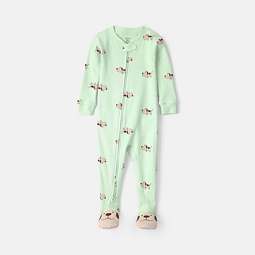 Carter's Baby Boys Footed Round Neck Long Sleeve One Piece Pajama In Green