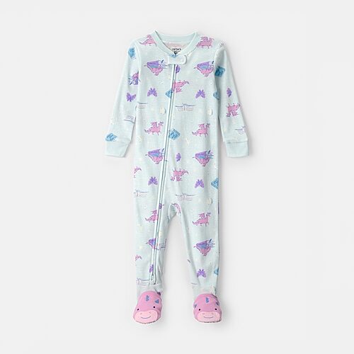 Carter's Baby Girls Footed Round Neck Long Sleeve One Piece Pajama In Blue