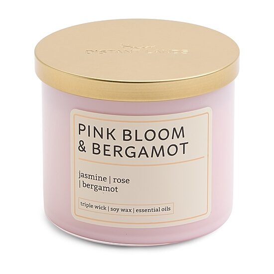 Distant Lands 14oz Pink Bloom Bergamot 3-Wick Scented Jar Candle