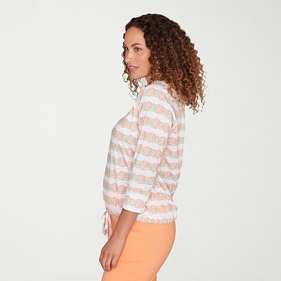 Hearts Of Palm Embellished Drawstring Womens Crew Neck 3/4 Sleeve Embellished Peasant Top
