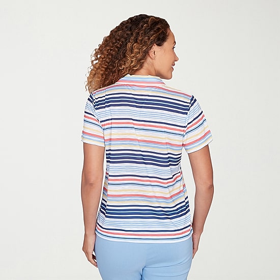 Hearts Of Palm Open Collar Drawstring Womens Short Sleeve Polo Shirt