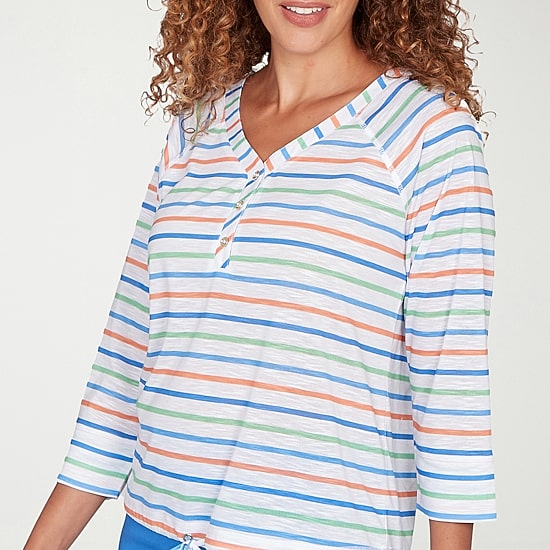 Hearts Of Palm Drawstring Womens 3/4 Sleeve Regular Fit Henley Shirt