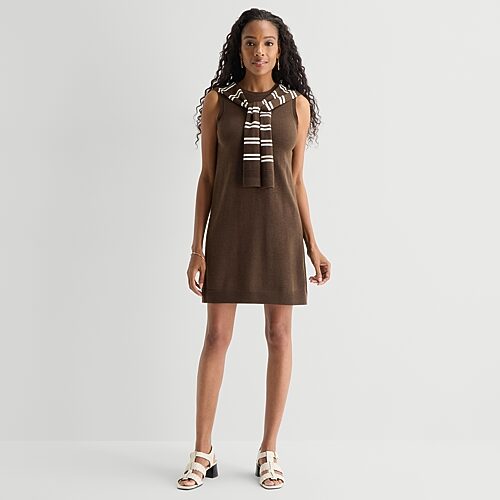 Msk Womens Sleeveless Striped Sweater Dress In Brown