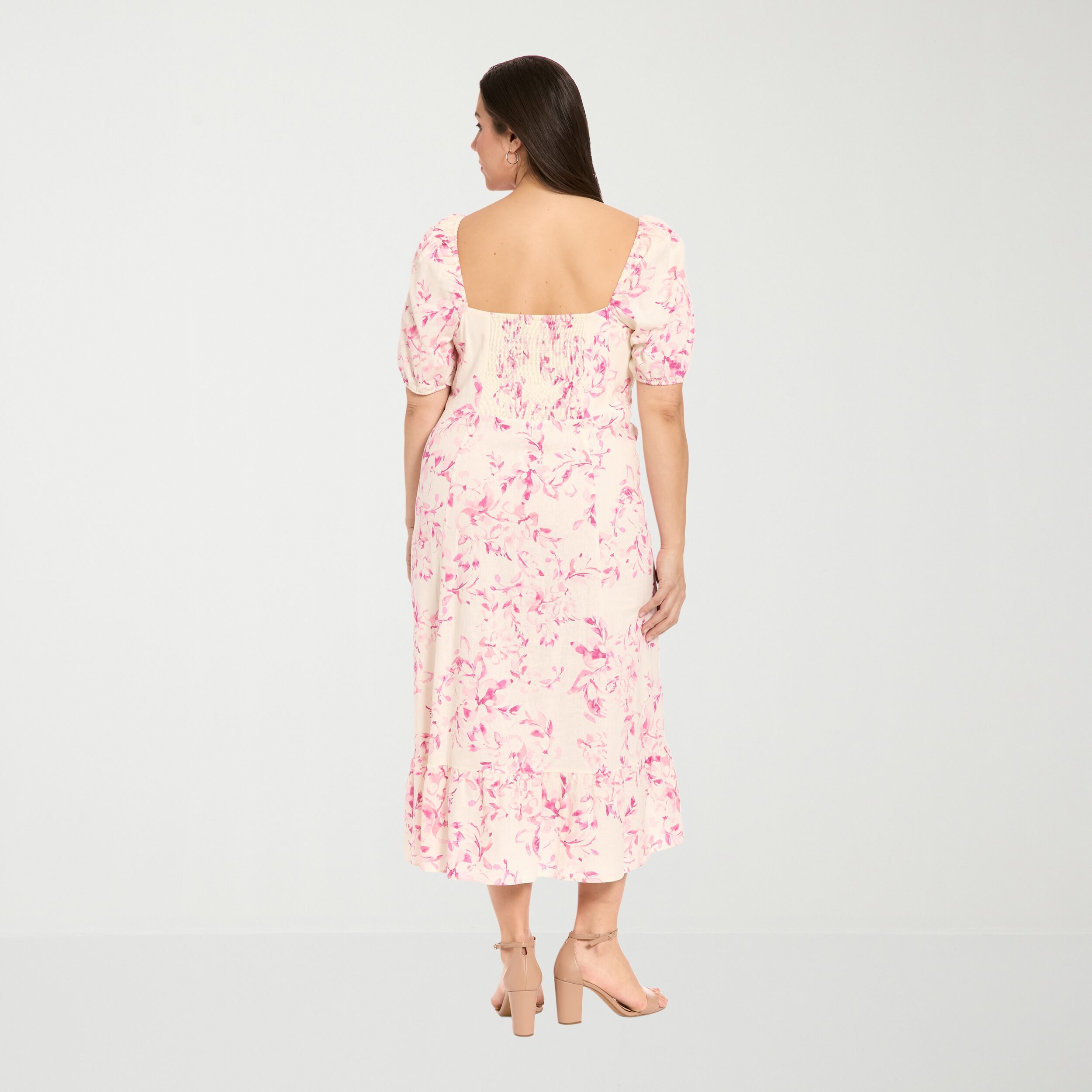 London Times Womens Plus Midi Square Neck Short Sleeve Floral Fit + Flare Dress