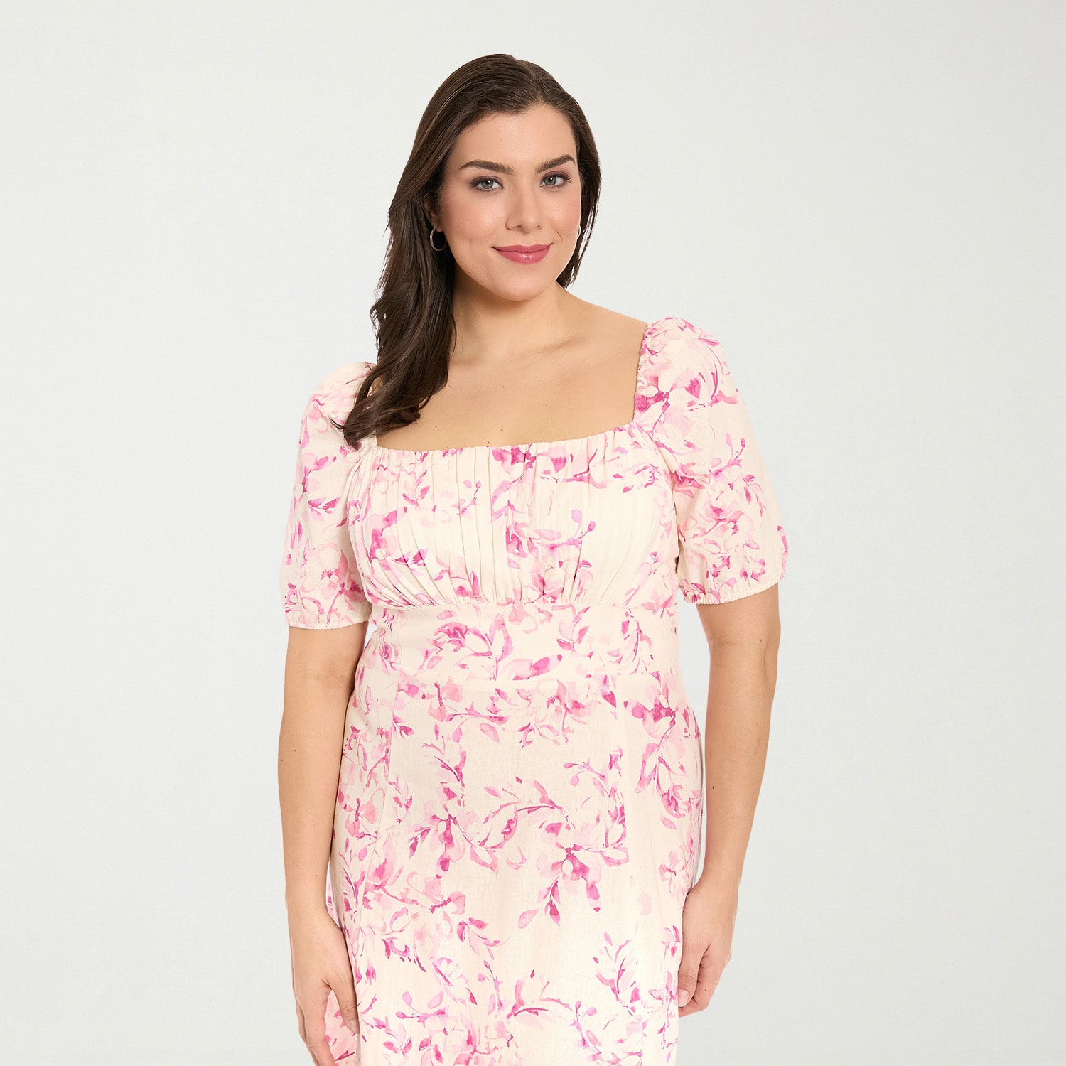 London Times Womens Plus Midi Square Neck Short Sleeve Floral Fit + Flare Dress