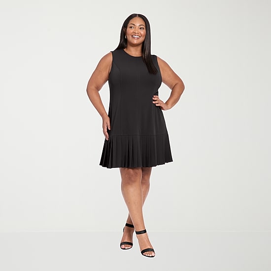 London Times Womens Plus Round Neck Sleeveless Shift Dress