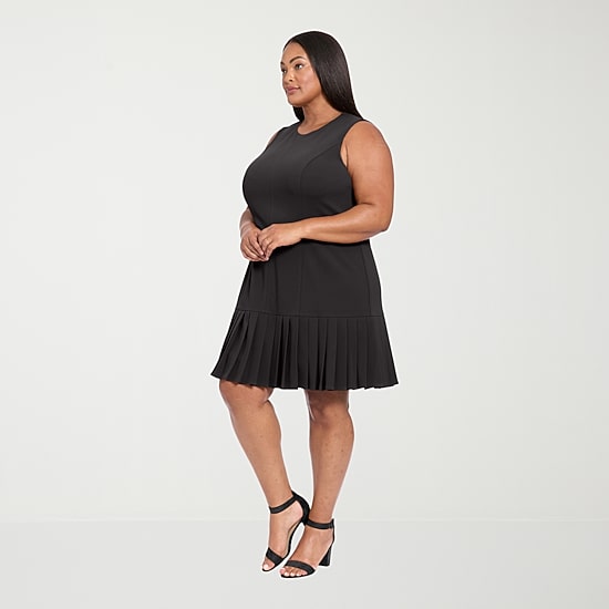 London Times Womens Plus Round Neck Sleeveless Shift Dress