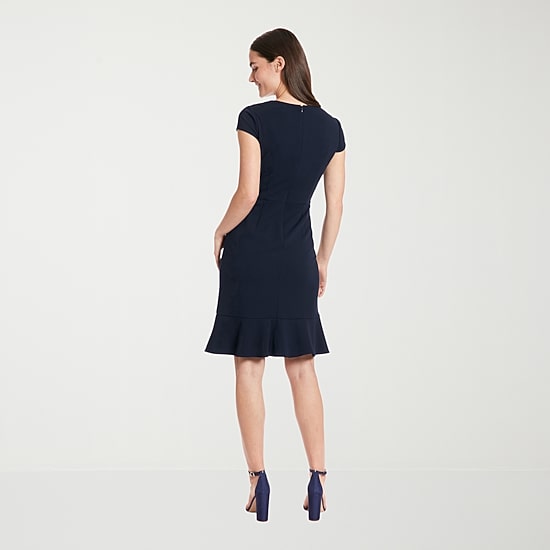 London Times Womens Petite V Neck Short Sleeve Cap Fit + Flare Dress