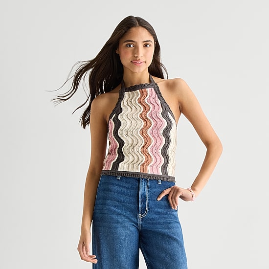 Arizona Womens Juniors Halter Neck Sleeveless Tank Top