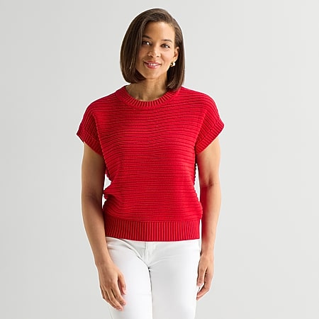 Threaded Pear Women's Alessia Ruffled Short Sleeve Sweater, Color