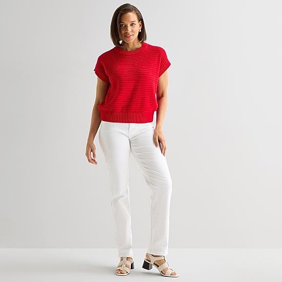 Liz Claiborne Womens Crew Neck Short Sleeve Pullover Sweater