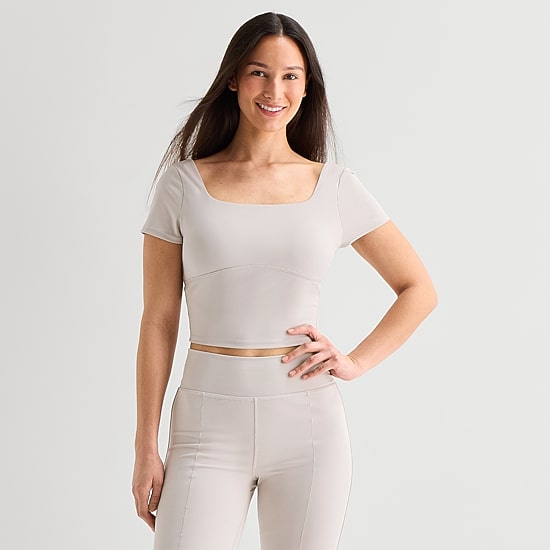 Xersion Womens Round Neck Sleeveless Active Crop Top