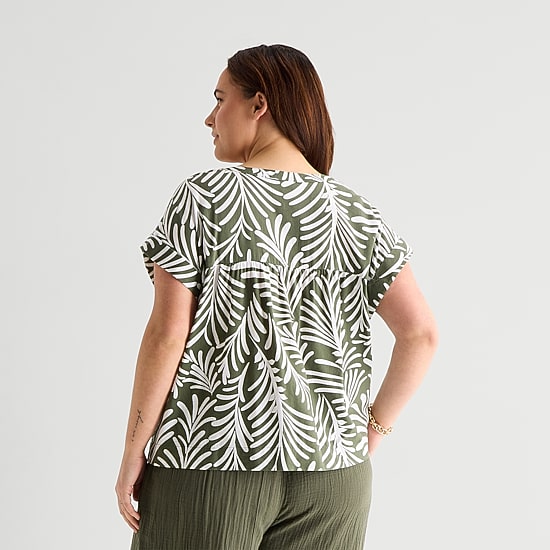 St. John's Bay Womens Plus Round Neck Short Sleeve Blouse