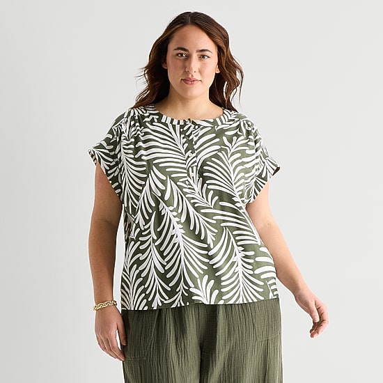 St. John's Bay Womens Plus Round Neck Short Sleeve Blouse