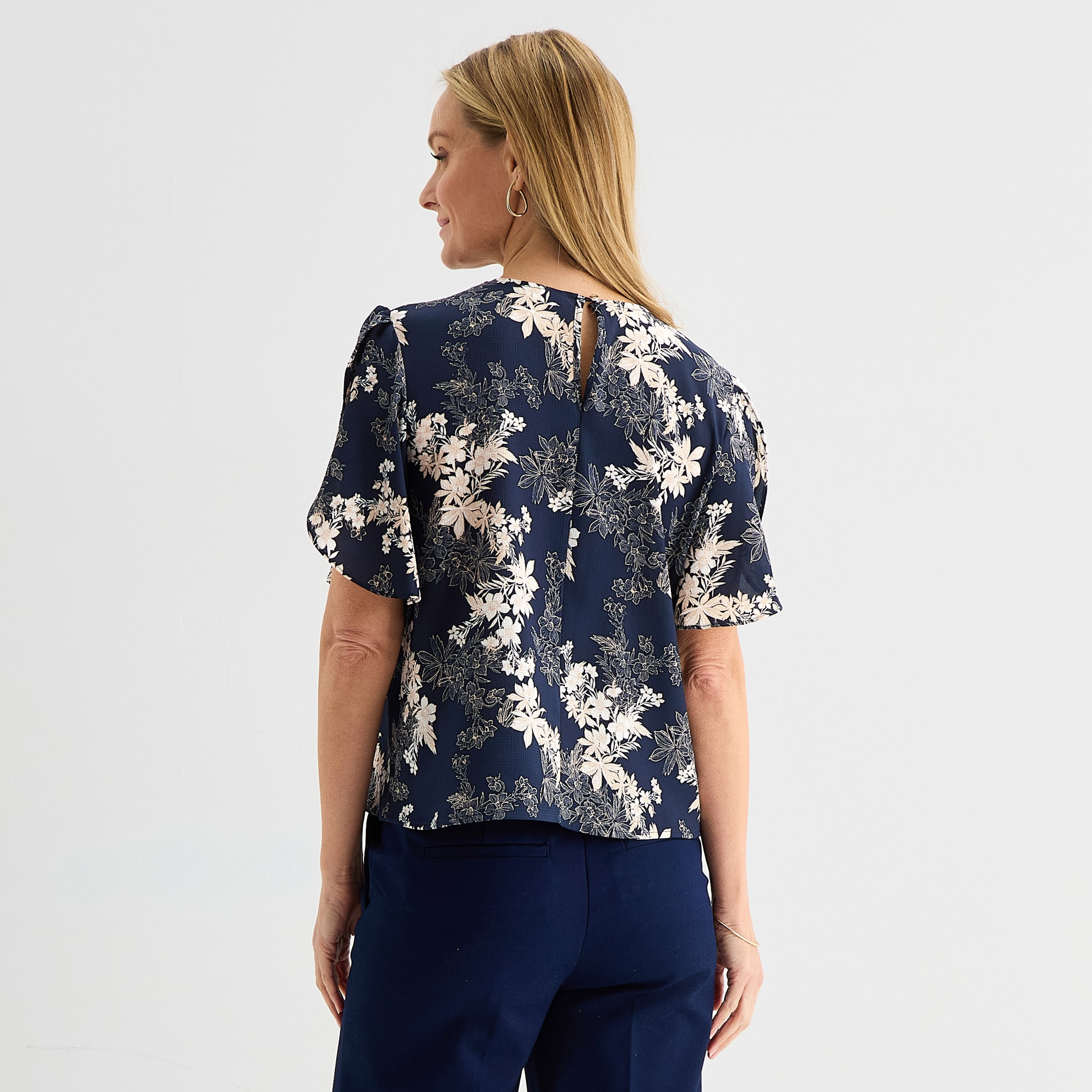 Liz Claiborne Womens Tall U Neck Short Sleeve Blouse