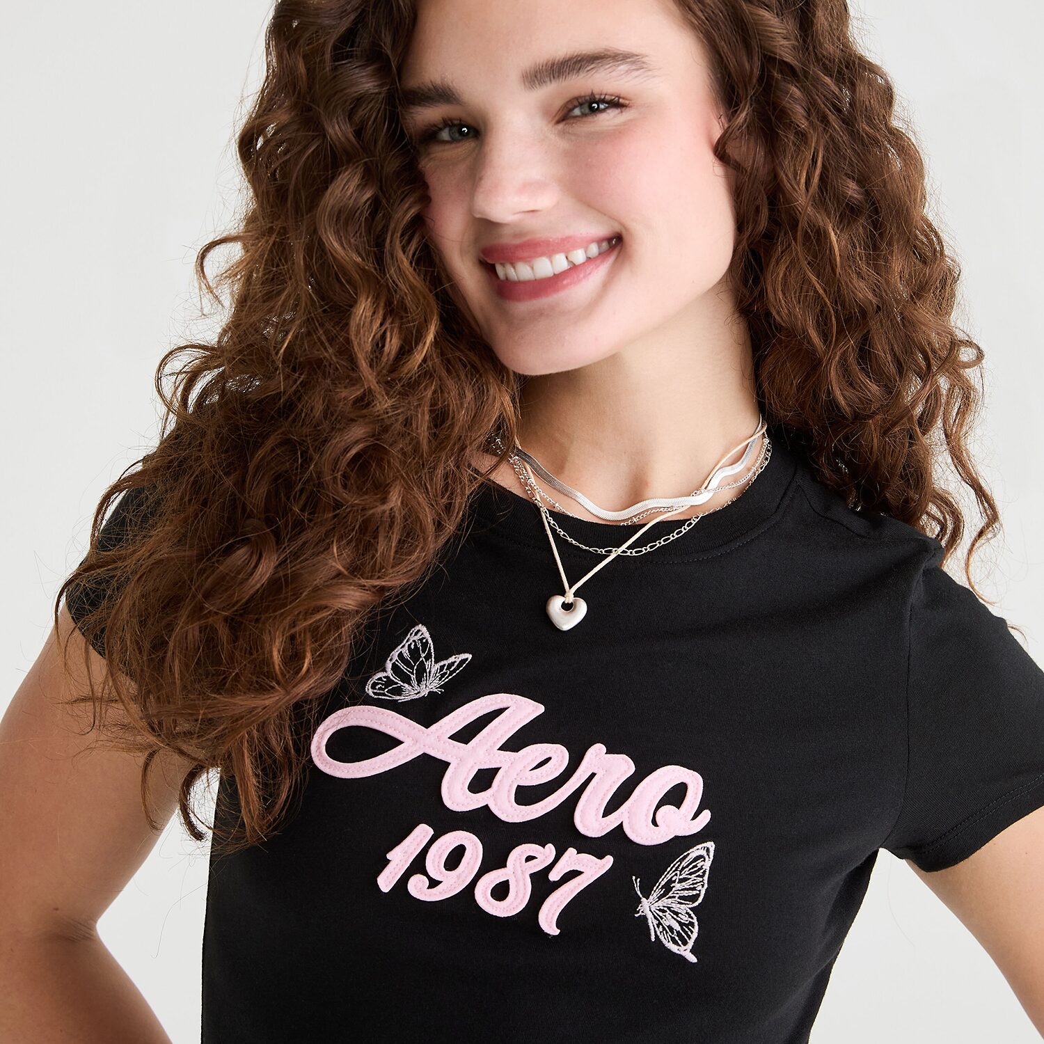 AEROPOSTALE Womens Juniors Crew Neck Short Sleeve Slim Fit Graphic T-Shirt