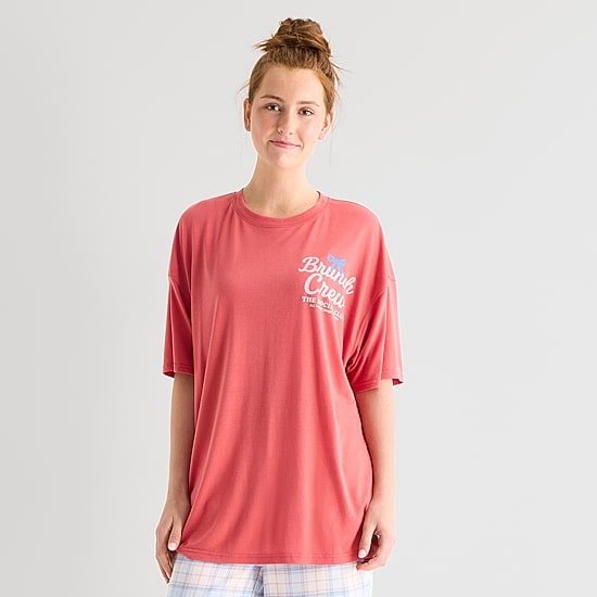 Arizona Body Womens Crew Neck Short Sleeve Juniors Pajama Top