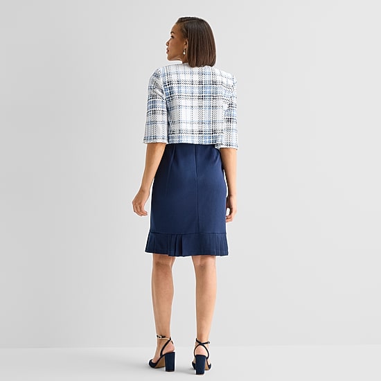 Maya Brooke Womens Embellished Plaid Jacket Dress