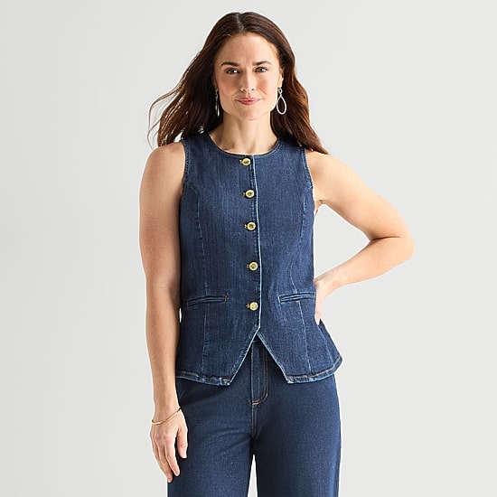Liz Claiborne Womens Round Neck Sleeveless Vest