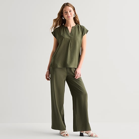 Liz Claiborne Womens Straight Mid Rise Pull-On Pant