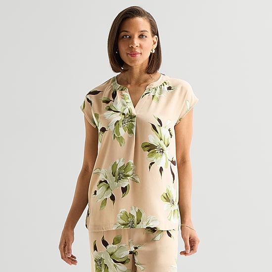 Liz Claiborne Womens Split Crew Neck Short Sleeve Blouse