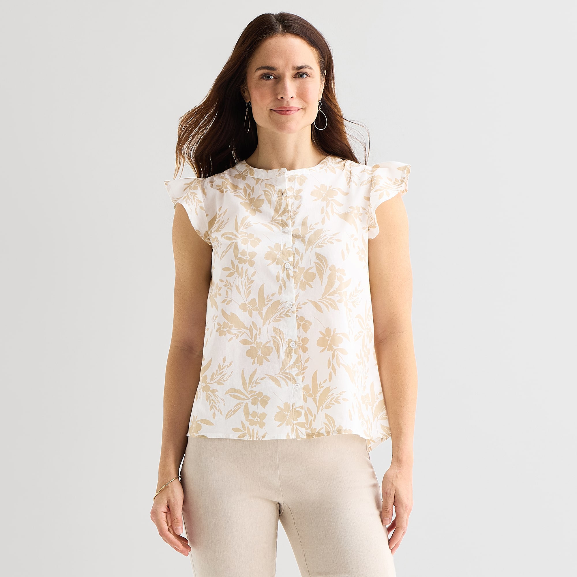 Liz Claiborne Cotton Womens Crew Neck Sleeveless Blouse