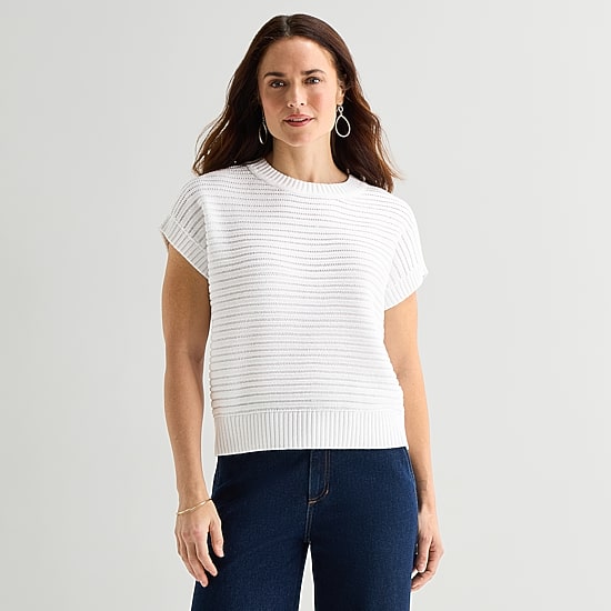 Liz Claiborne Womens Crew Neck Short Sleeve Pullover Sweater