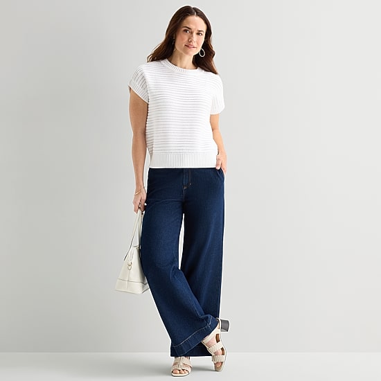 Liz Claiborne Womens Crew Neck Short Sleeve Pullover Sweater