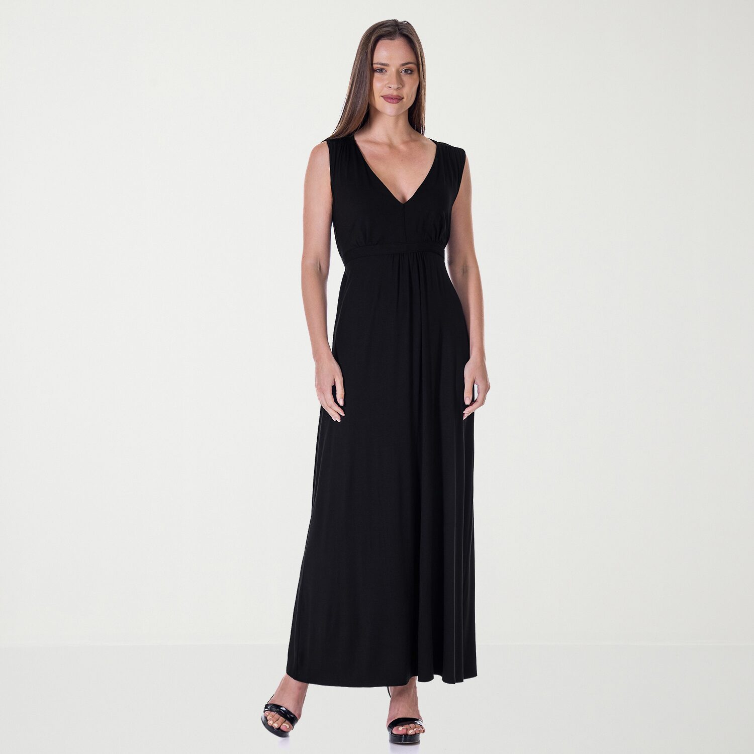 24seven Comfort Apparel Womens V Neck Sleeveless Empire Waist Dress