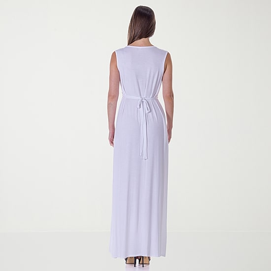 24seven Comfort Apparel Womens V Neck Sleeveless Empire Waist Dress