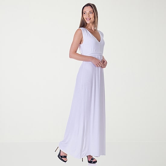 24seven Comfort Apparel Womens V Neck Sleeveless Empire Waist Dress