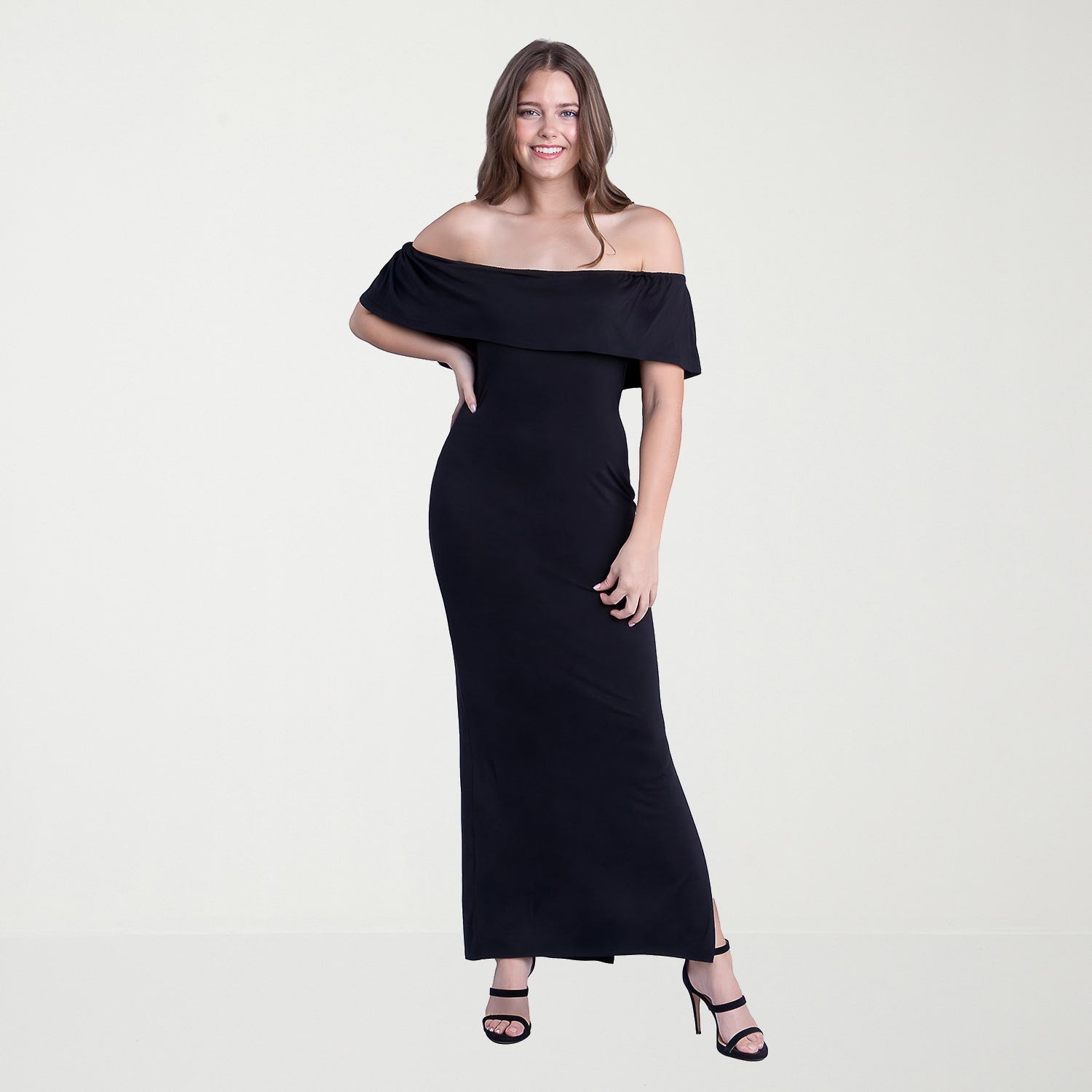 24seven Comfort Apparel Womens Straight Neck Short Sleeve Ruffled Maxi Dress