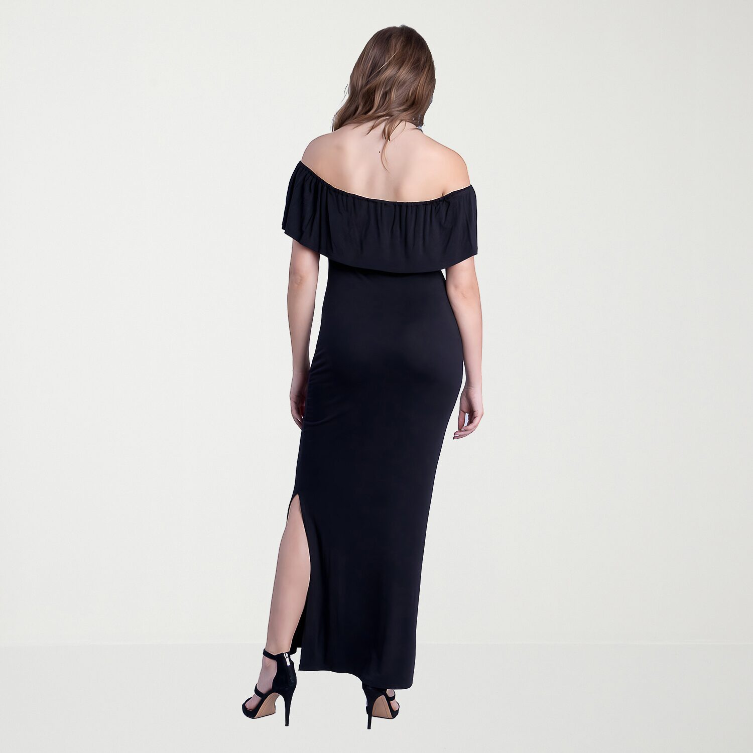 24seven Comfort Apparel Womens Straight Neck Short Sleeve Ruffled Maxi Dress