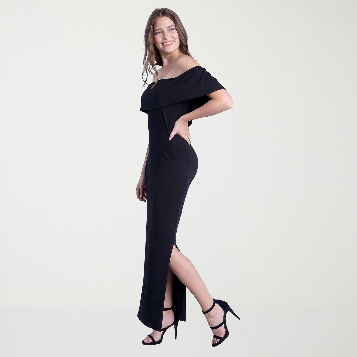 24seven Comfort Apparel Womens Straight Neck Short Sleeve Ruffled Maxi Dress
