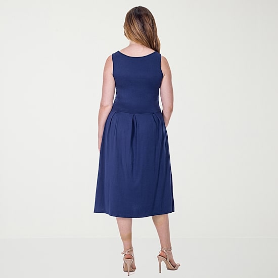 24seven Comfort Apparel Womens Midi V Neck Sleeveless Fit + Flare Dress