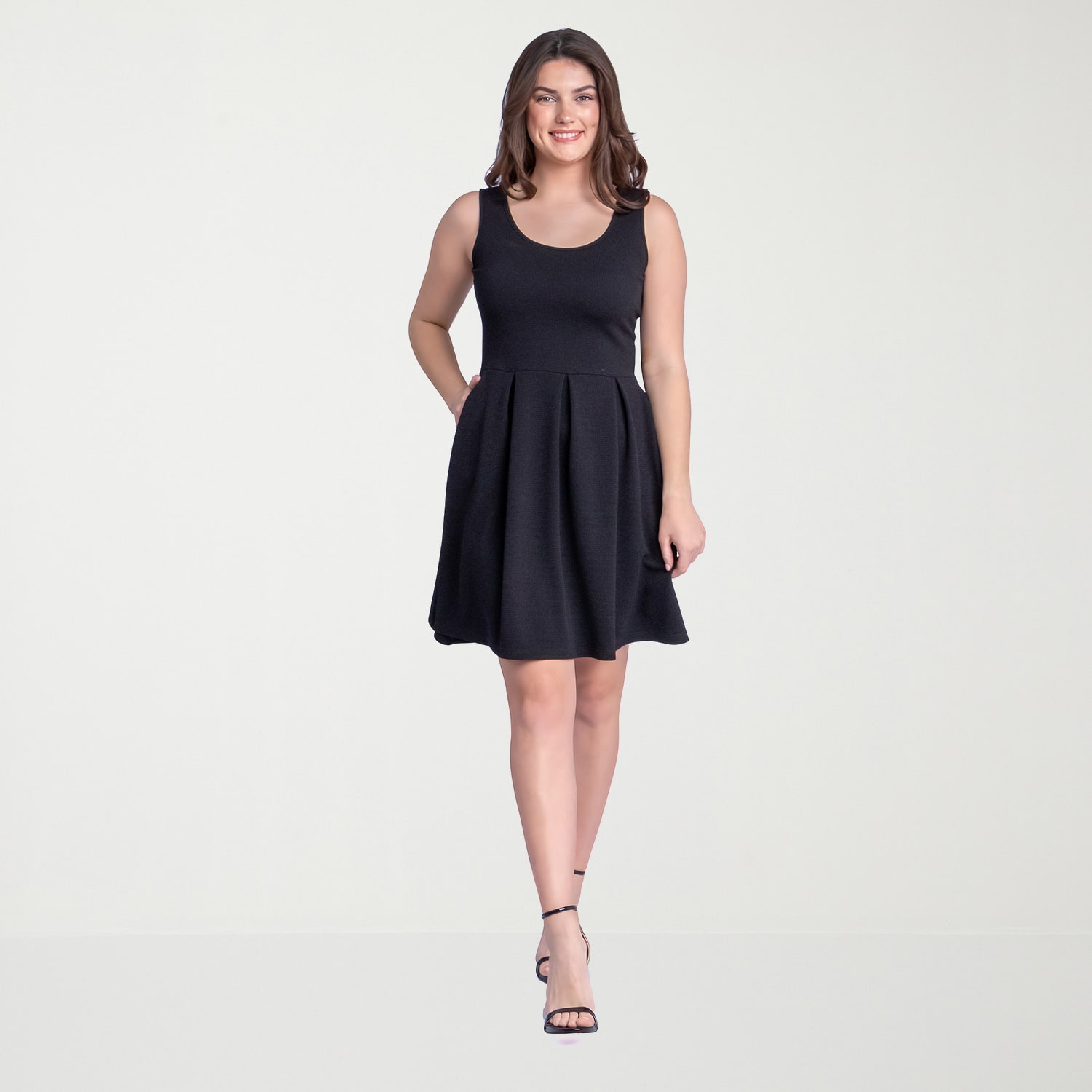 24seven Comfort Apparel Womens Scoop Neck Sleeveless Fit + Flare Dress