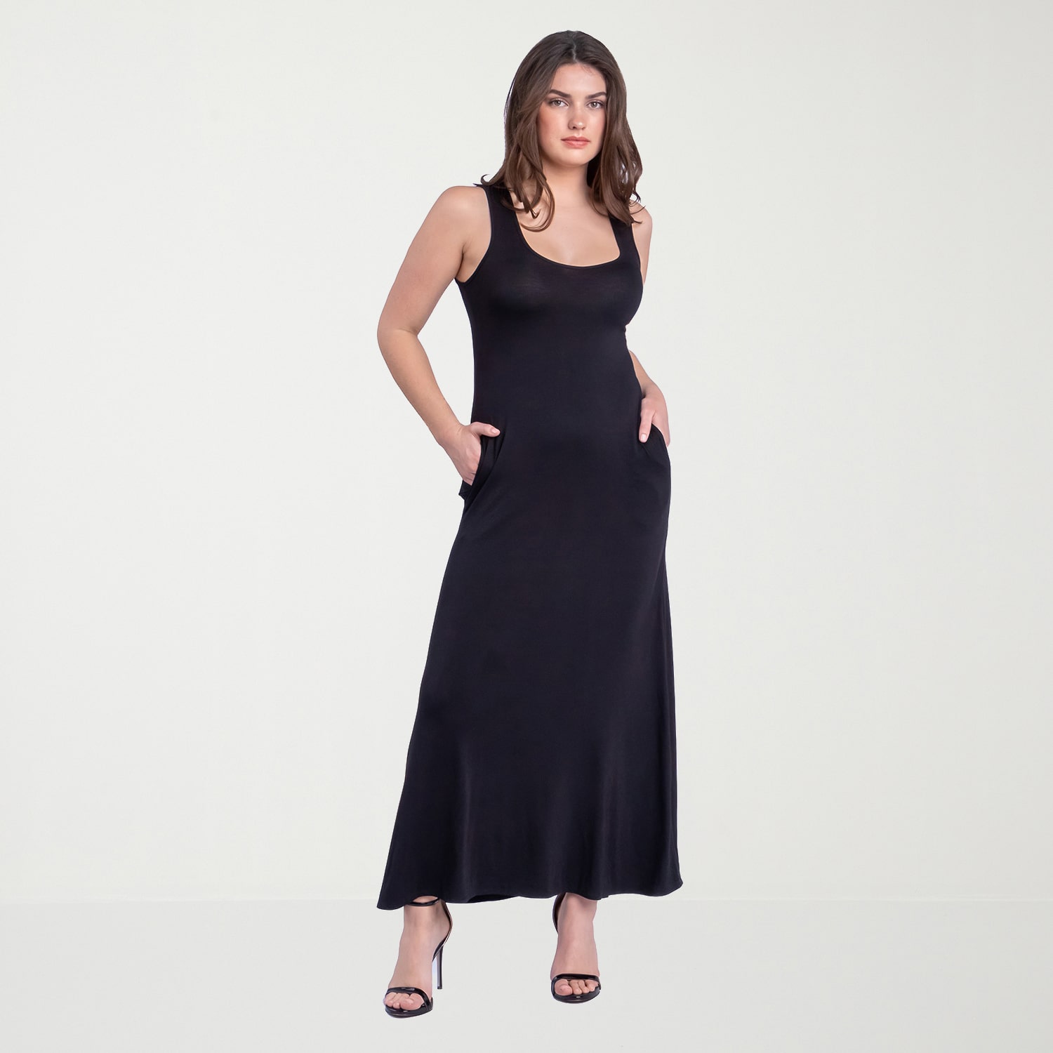 24seven Comfort Apparel Womens Scoop Neck Sleeveless Maxi Dress