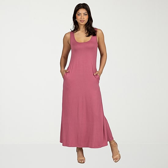 24seven Comfort Apparel Womens Scoop Neck Sleeveless Maxi Dress