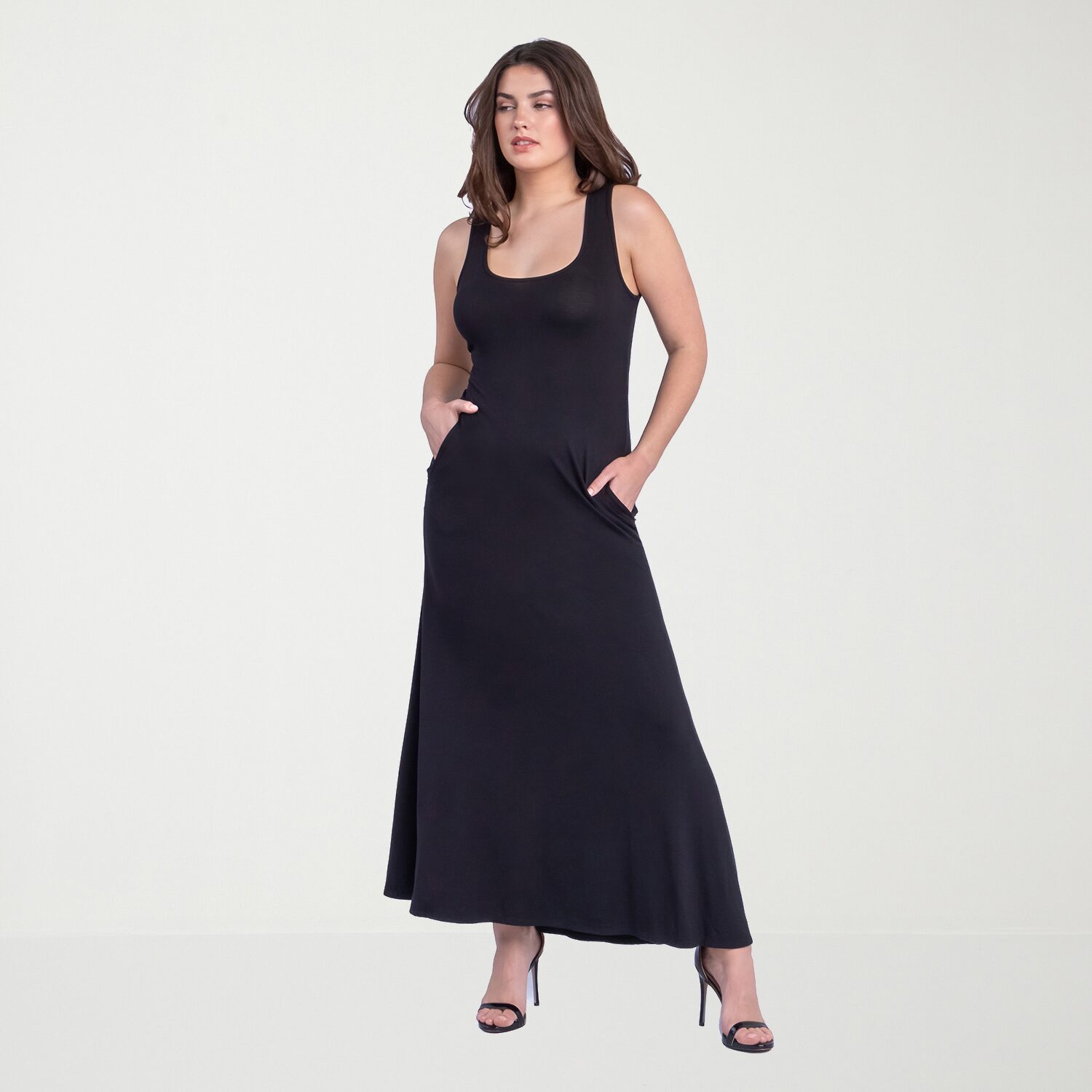 24seven Comfort Apparel Womens Scoop Neck Sleeveless Maxi Dress